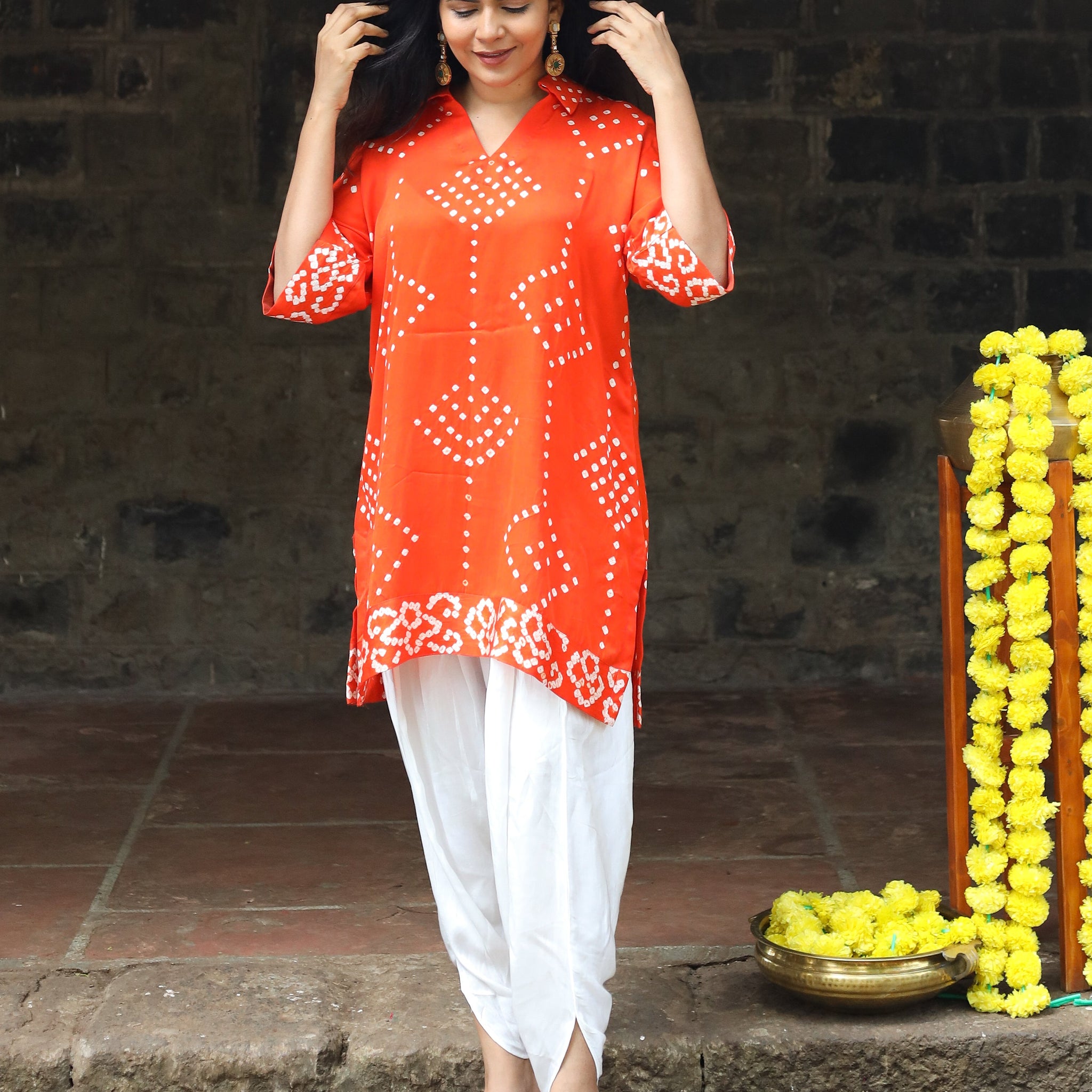 Rangrez-Bandhani  Comform Fit Orange Top