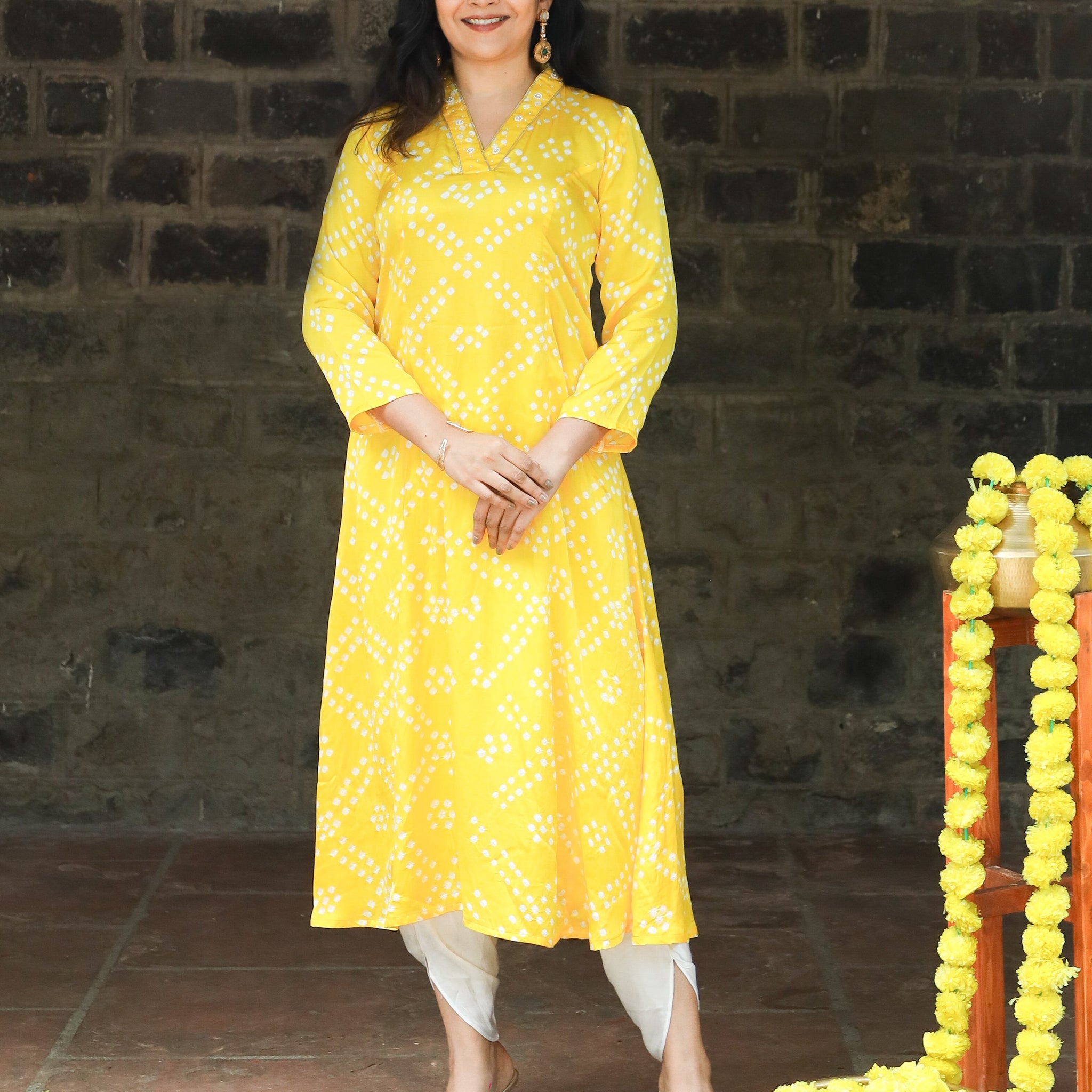 Rangrez-Modal Silk Bandhani Kurti Yellow