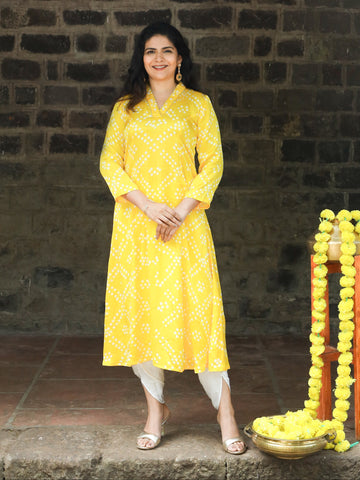 Rangrez-Modal Silk Bandhani Kurti Yellow