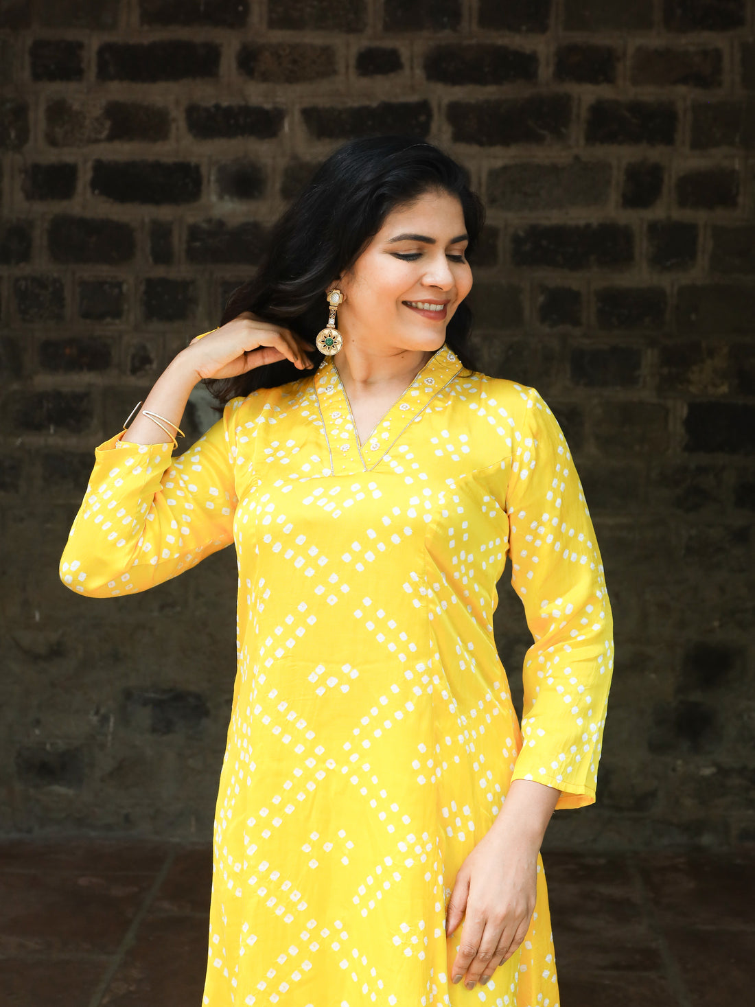Rangrez-Modal Silk Bandhani Kurti Yellow