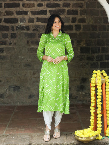 Rangrez-Modal Silk Bandhani Kurti Green