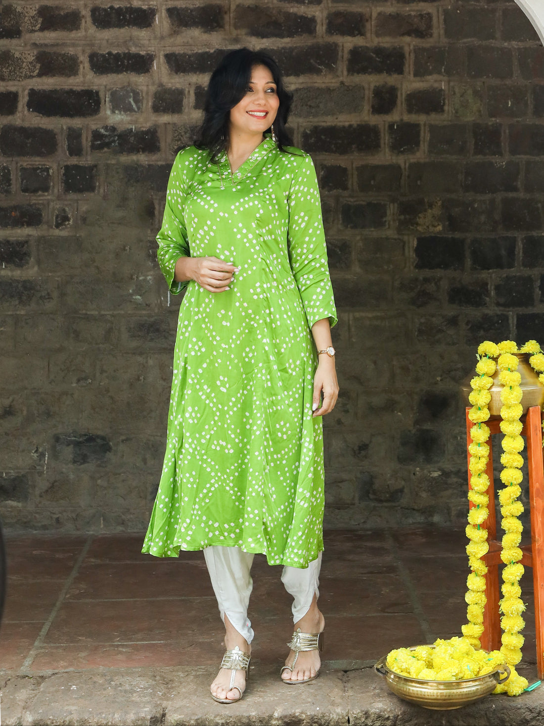 Rangrez-Modal Silk Bandhani Kurti Green