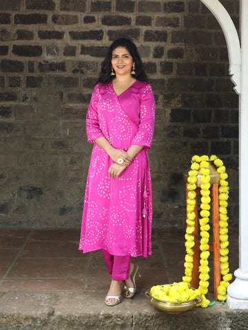 Rangrez-Modal Silk Bandhani Overlaping Kurti