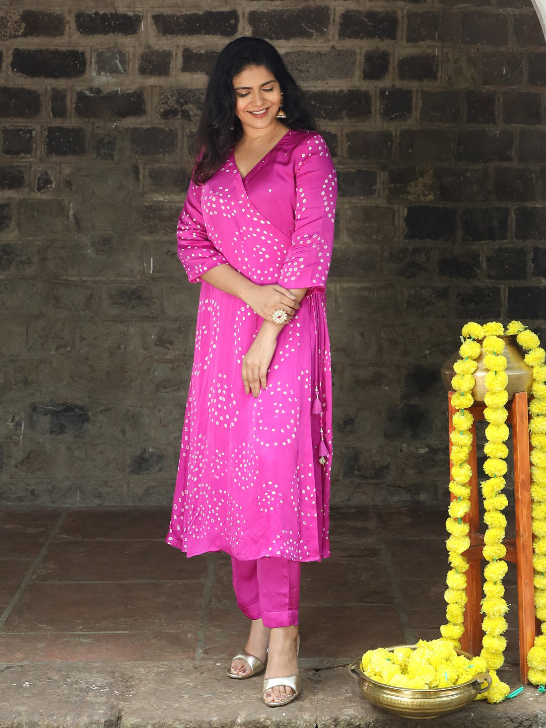 Pink Bandhani Kurti