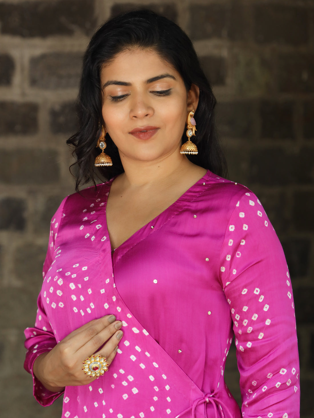 Rangrez-Modal Silk Bandhani Overlaping Kurti
