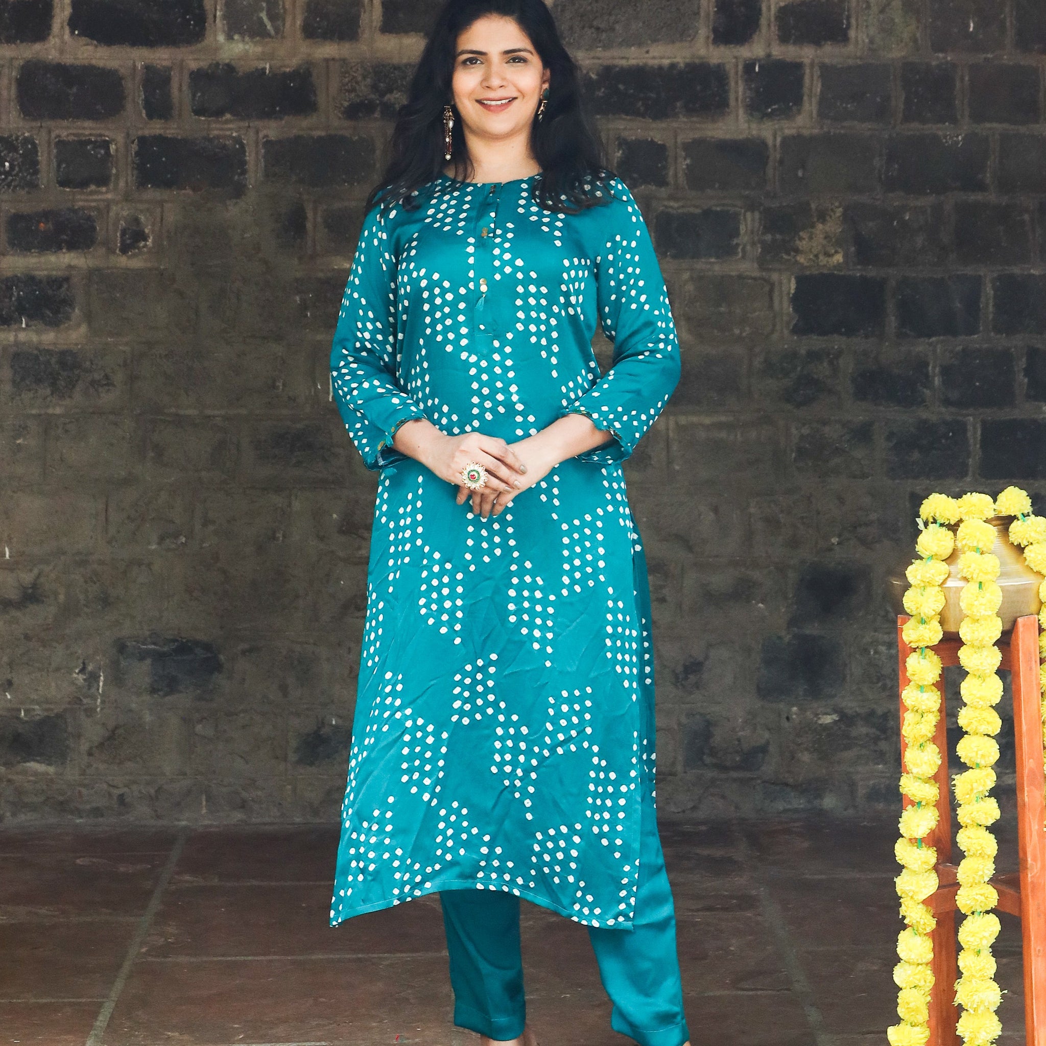 Rangrez-Modal Silk Bandhani Kurti Rama Green