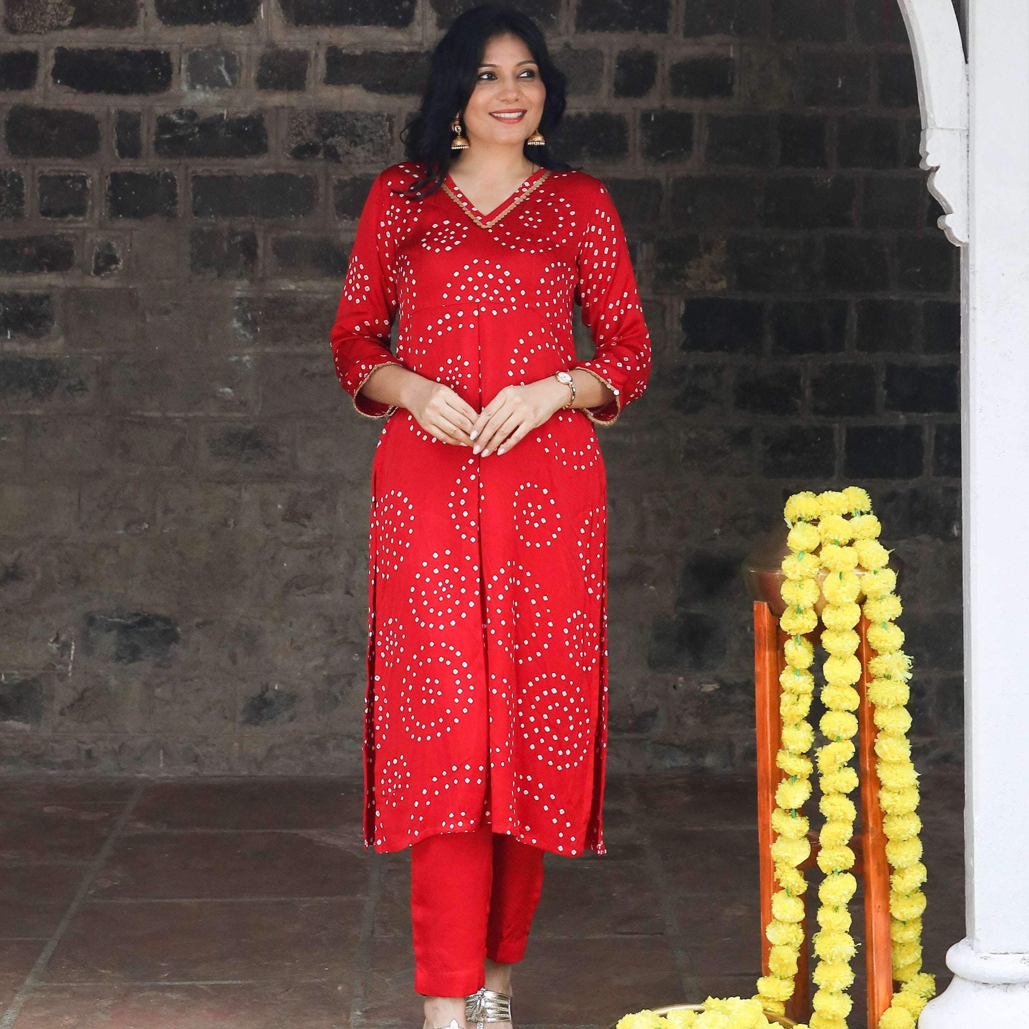 Rangrez-Modal Silk Bandhani Kurti Red