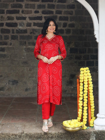Rangrez-Modal Silk Bandhani Kurti Red
