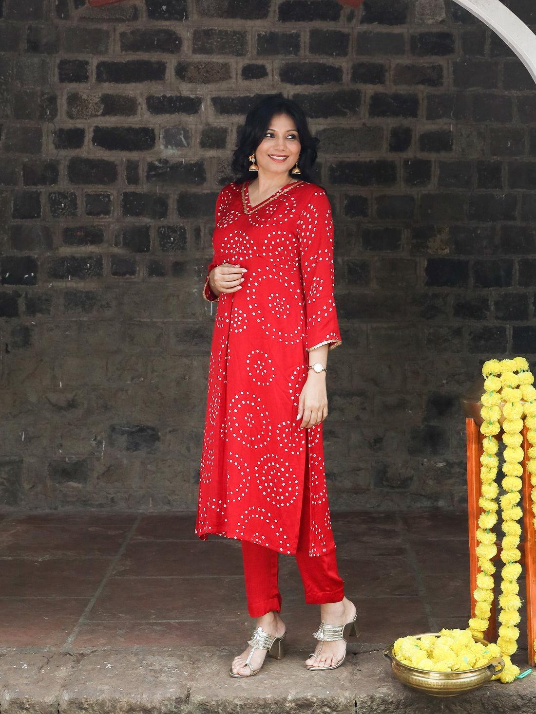 Rangrez-Modal Silk Bandhani Kurti Red