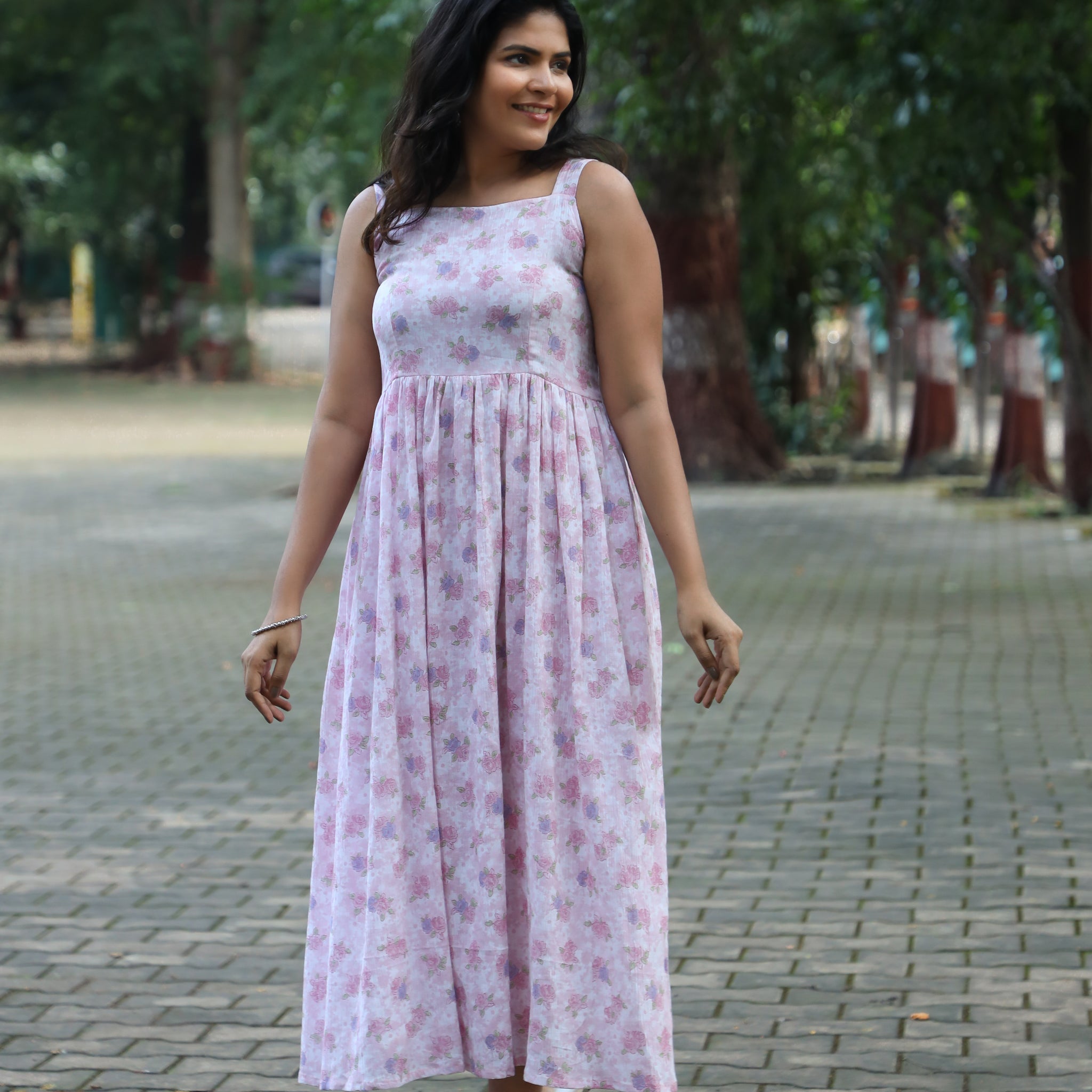 Gulzar- Crushed Cotton Pink Dress