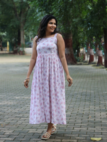 Gulzar- Crushed Cotton Pink Dress