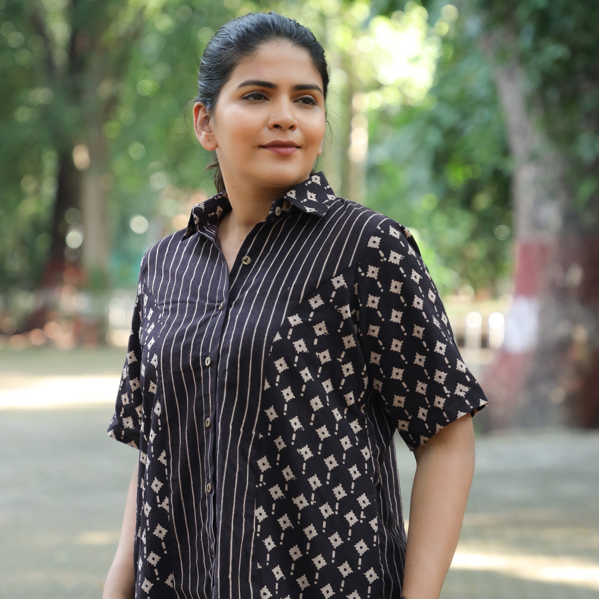 Arja-Ajrakh Cotton Shirt Black