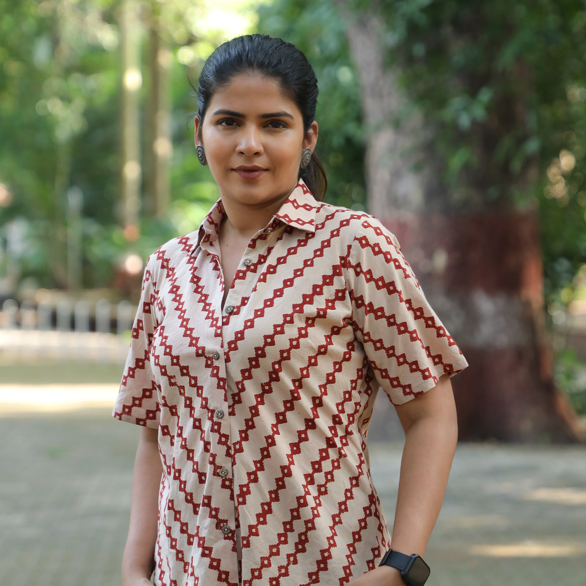 Arja-Ajrakh Cotton Shirt Beige