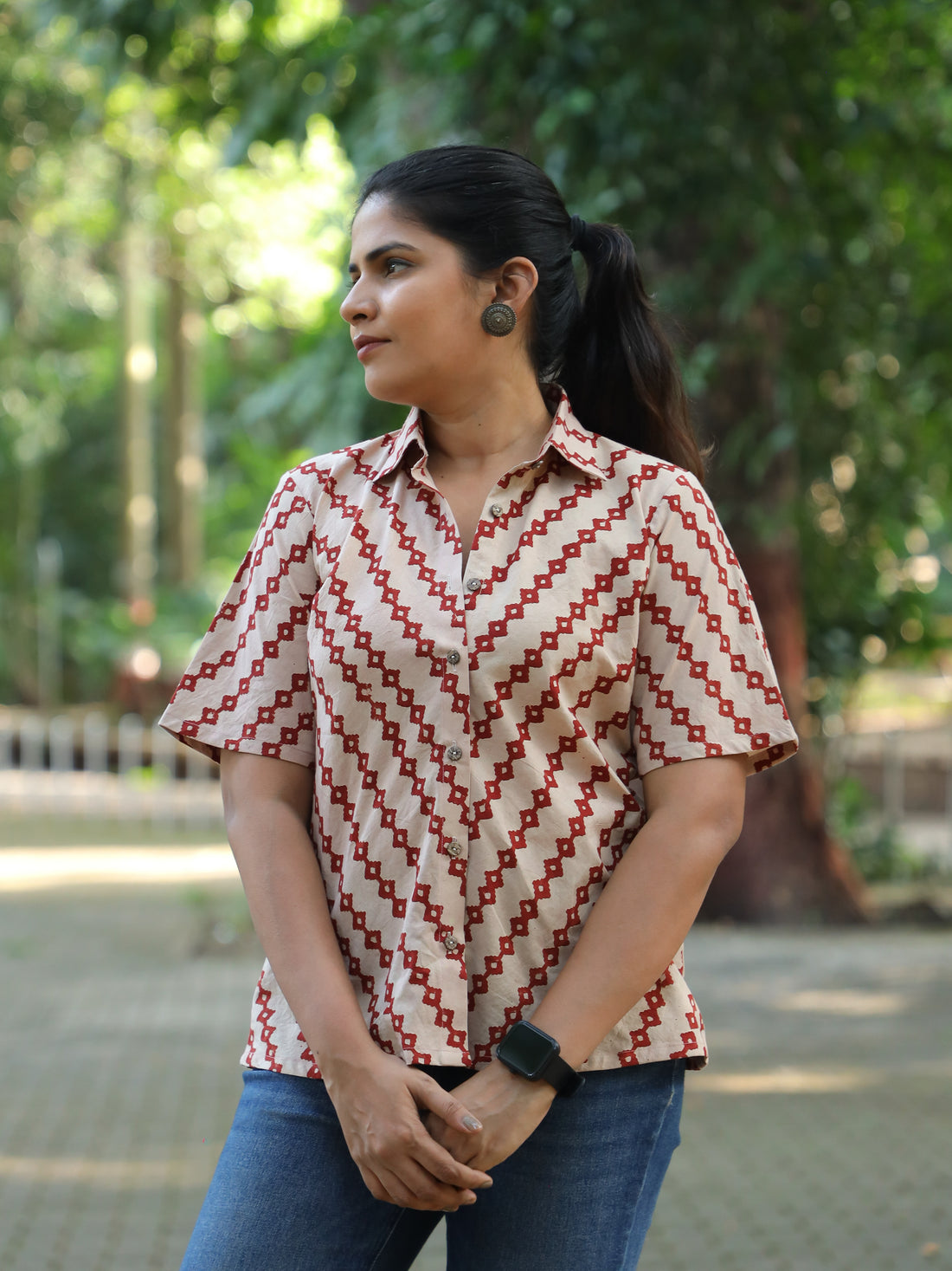 Arja-Ajrakh Cotton Shirt Beige