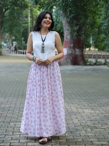 Gulzar-Crushed Cotton Pink Skirt