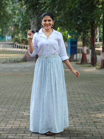 Gulzar-Crushed Cotton Blue Skirt