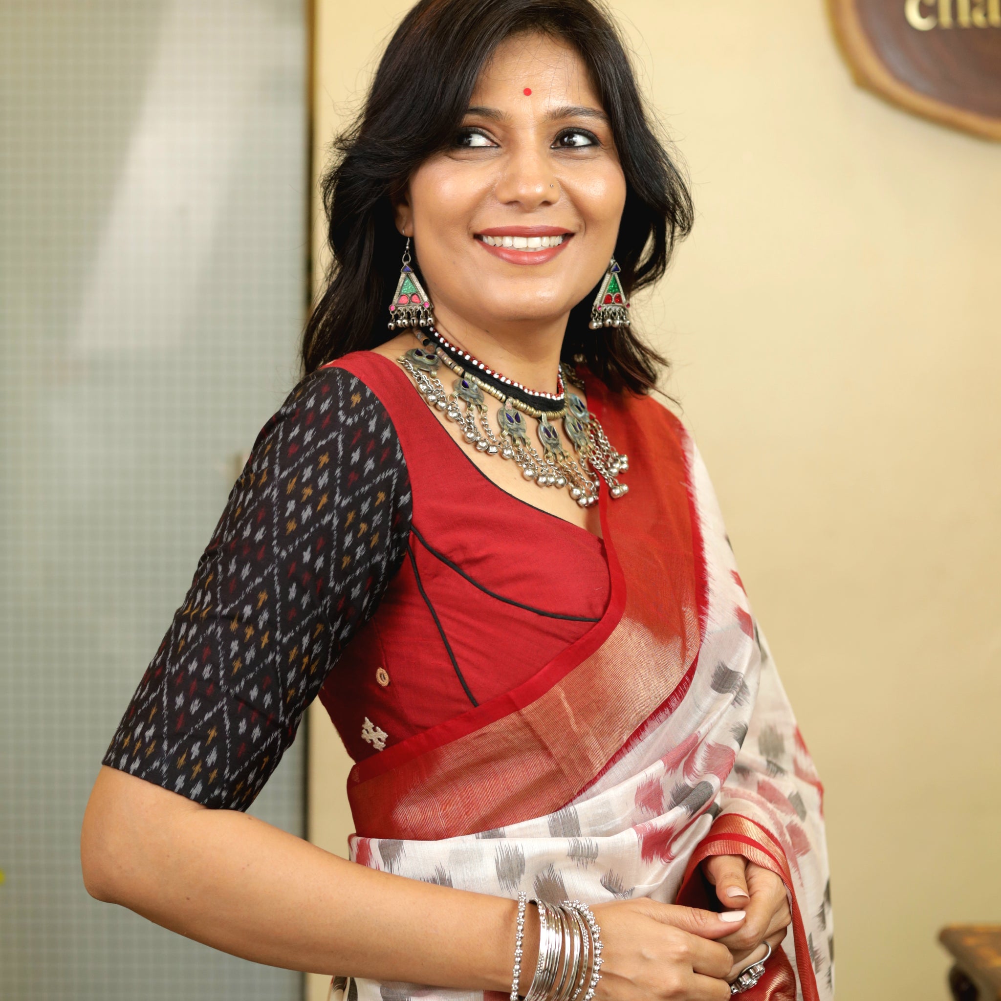 Hand Woven Embroidered Blouse - Maroon