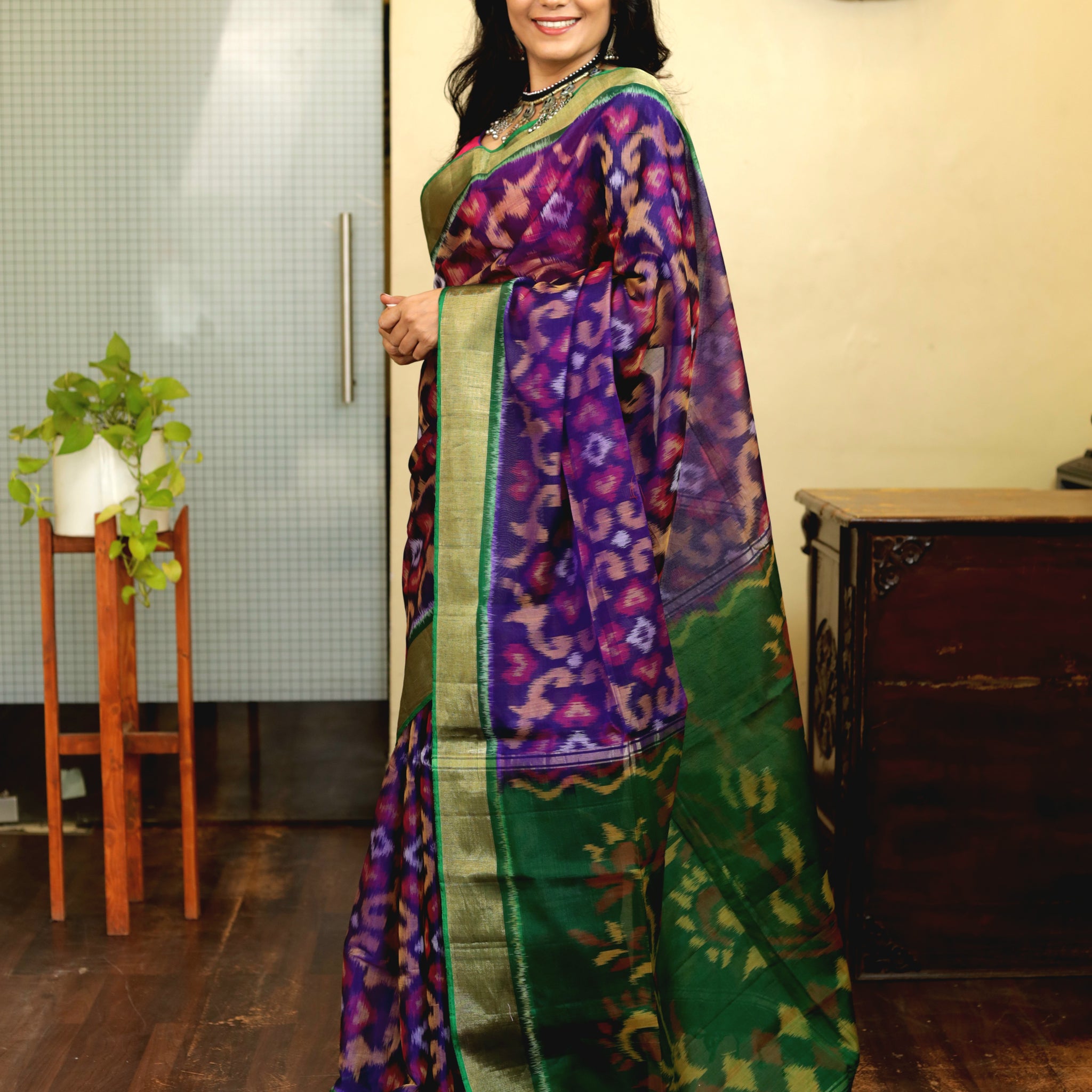 "Navrang Patola"- Handloom Cotton Silk Saree Purple Green