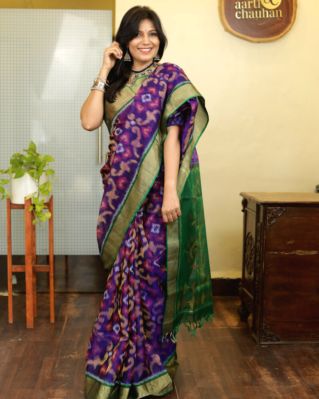 "Navrang Patola"- Handloom Cotton Silk Saree Purple Green