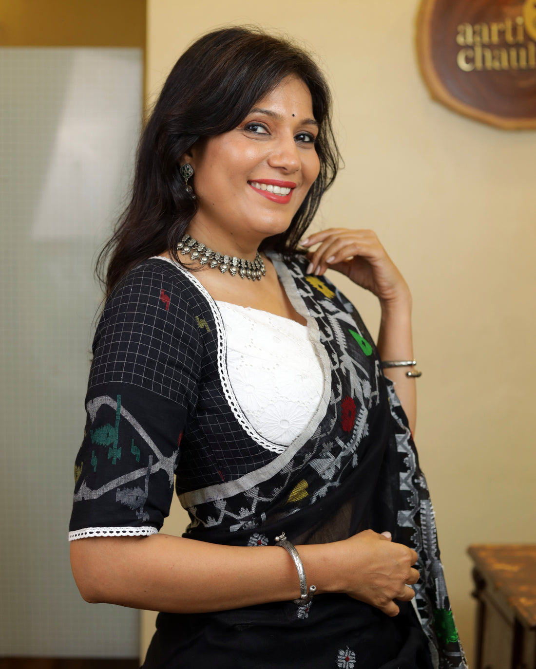 Cotton Jamdani Saree Black