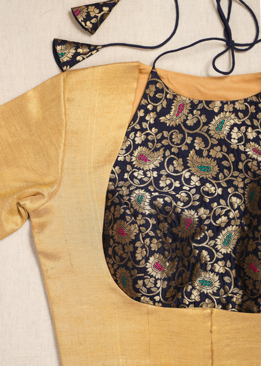 Rang dori- Brocade Blouse Set Blue
