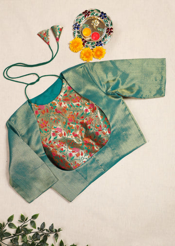 Rang dori- Paithani Blouse Set Green