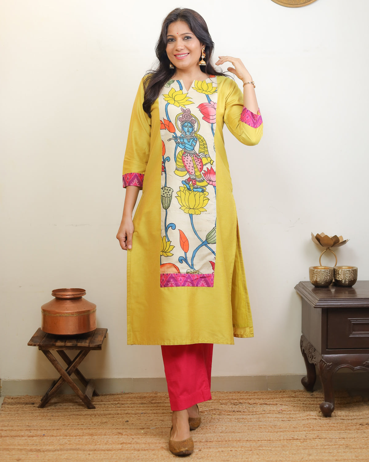 Leela-Kalamkari Patch Work Kurti Yellow