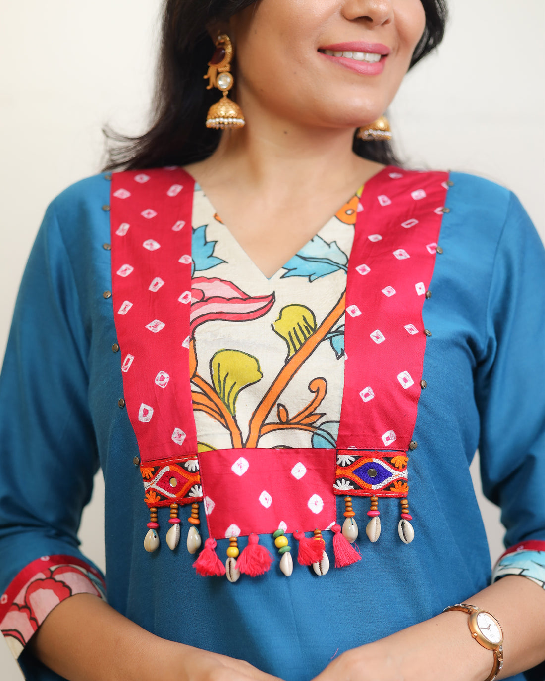 Leela-Kalamkari Patch Work Kurti Blue