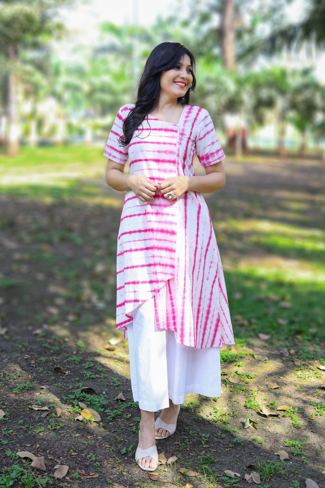 Color Splash-Tie and Dye Asymatric Kurti Pink