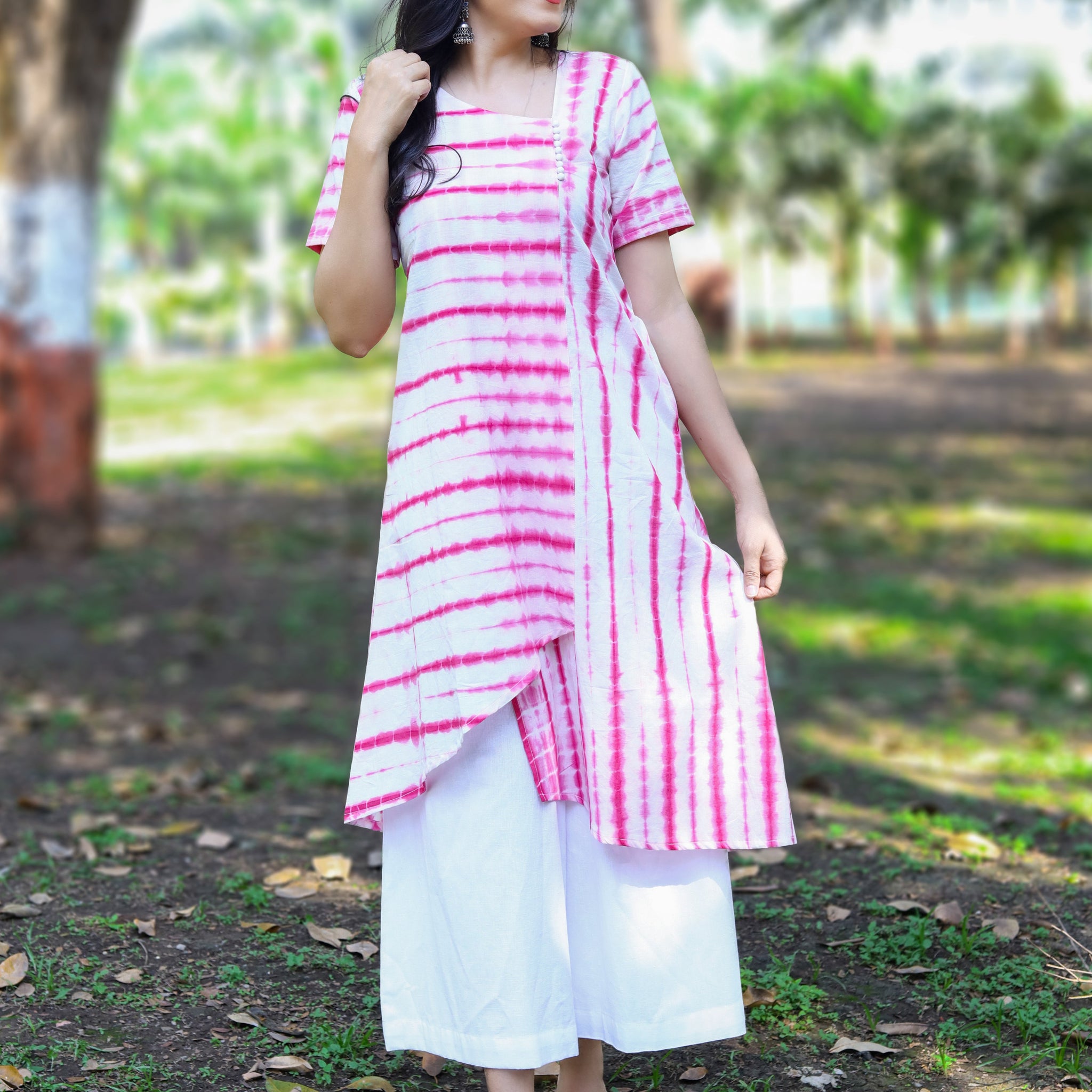 Color Splash-Tie and Dye Asymatric Kurti Pink