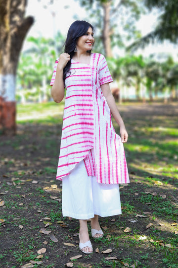 Color Splash-Tie and Dye Asymatric Kurti Pink