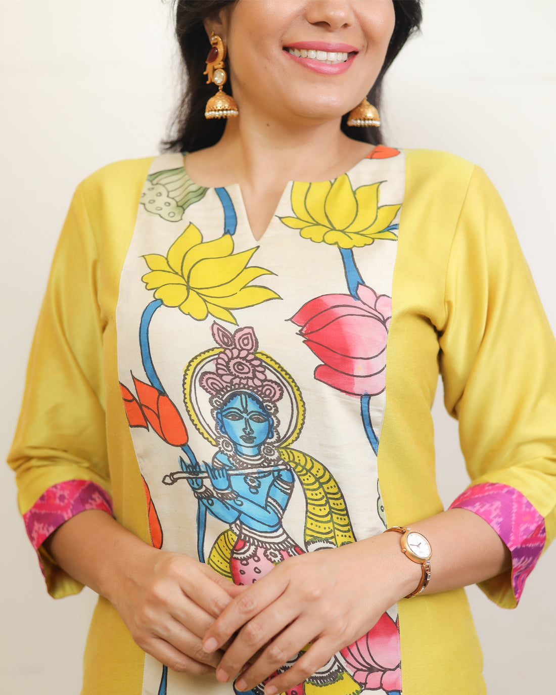 Leela-Kalamkari Patch Work Kurti Yellow