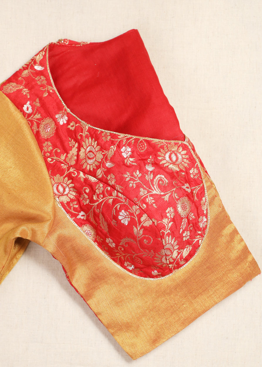 Varnika- Red Tissue Banarasi Blouse