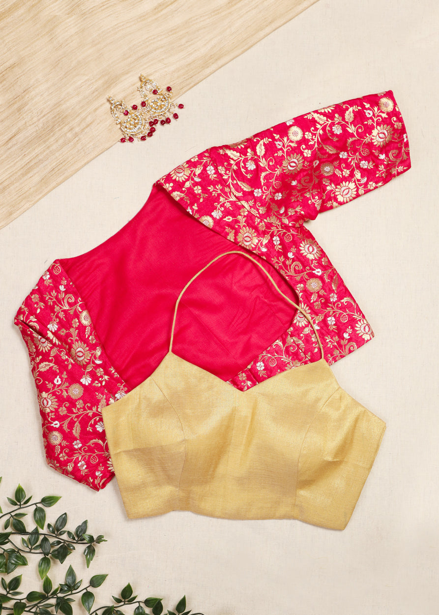 Vandini-Pink Banarasi Blouse Set