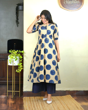 Dots n Matrix-Ajrakh Polka Kurti Indigo
