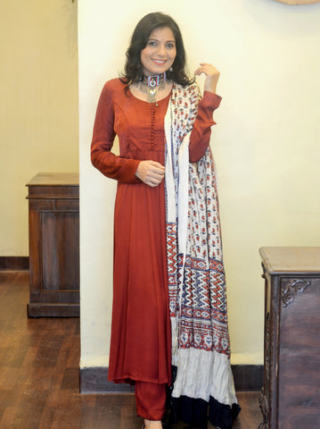 Modal Silk Anarkali-Rust