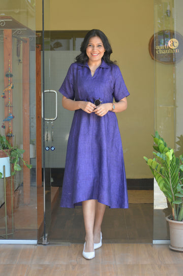 Woven Linen Dress - Purple