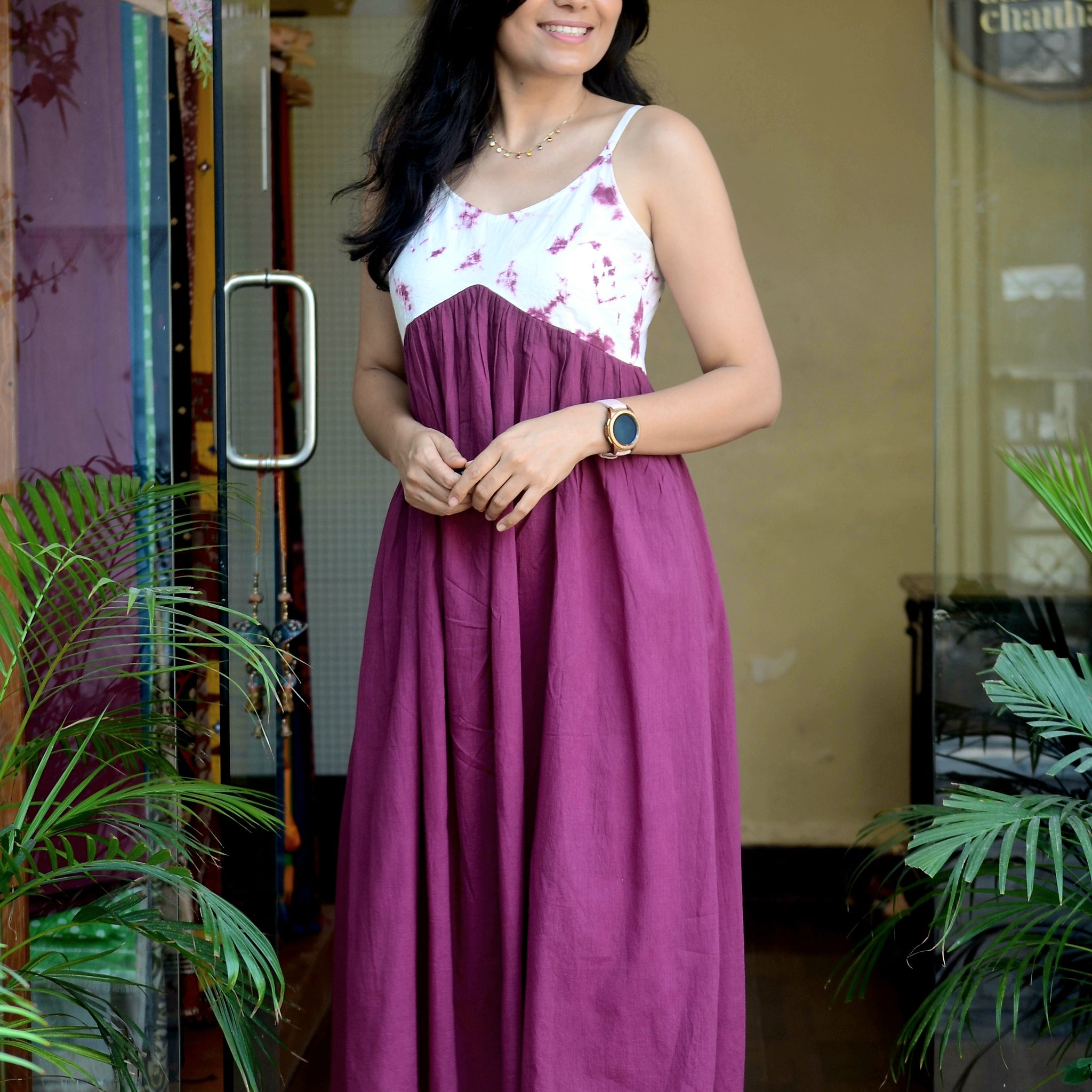 'Rangrez'-Tie N Dye Dress Wine