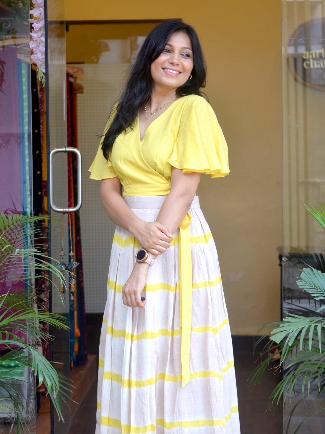 'Rangrez'-Tie N Dye Skirt Top Set Yellow