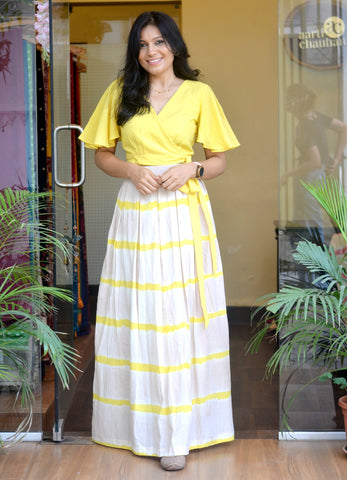 'Rangrez'-Tie N Dye Skirt Top Set Yellow