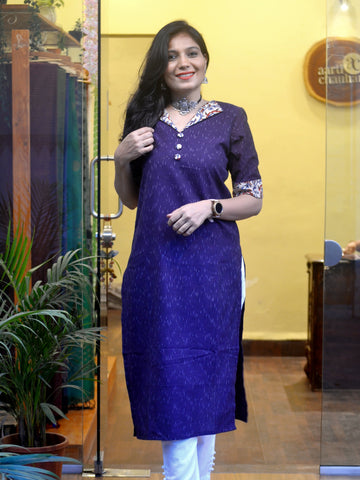 Handloom Ikkat Cotton Kurti - Violet