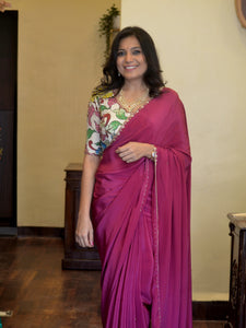 Crepe Hand Embroidered Saree - Wine