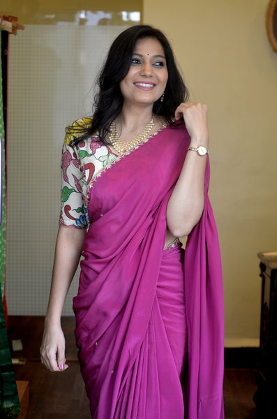 Crepe Hand Embroidered Saree - Wine