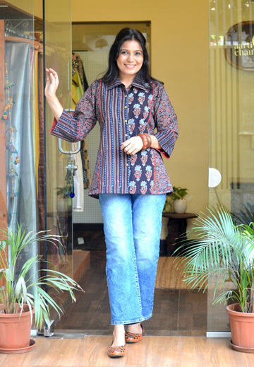 Rozana - Cotton Ajrakh Shirt Black