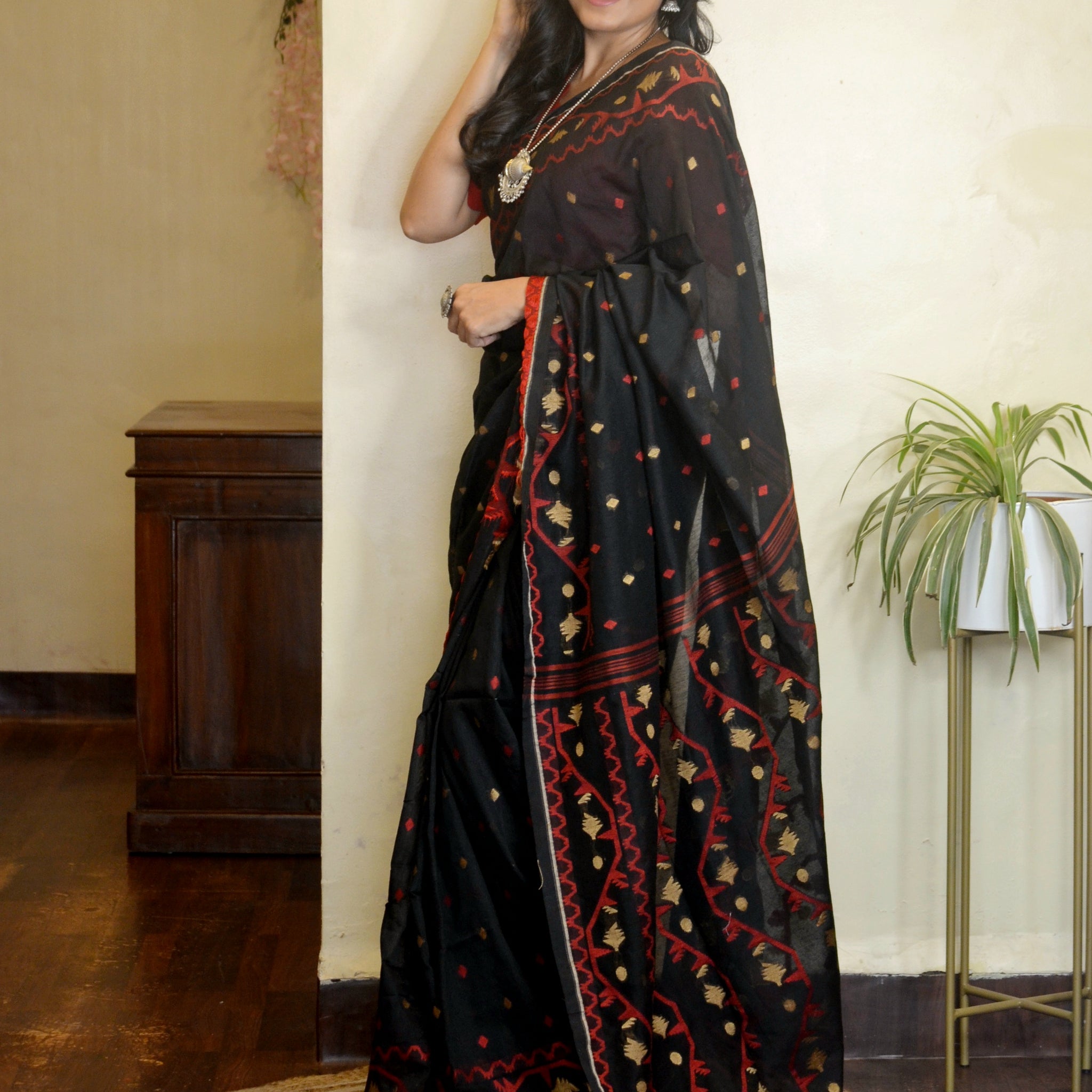 Cotton Jamdani Black Saree