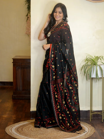 Cotton Jamdani Black Saree