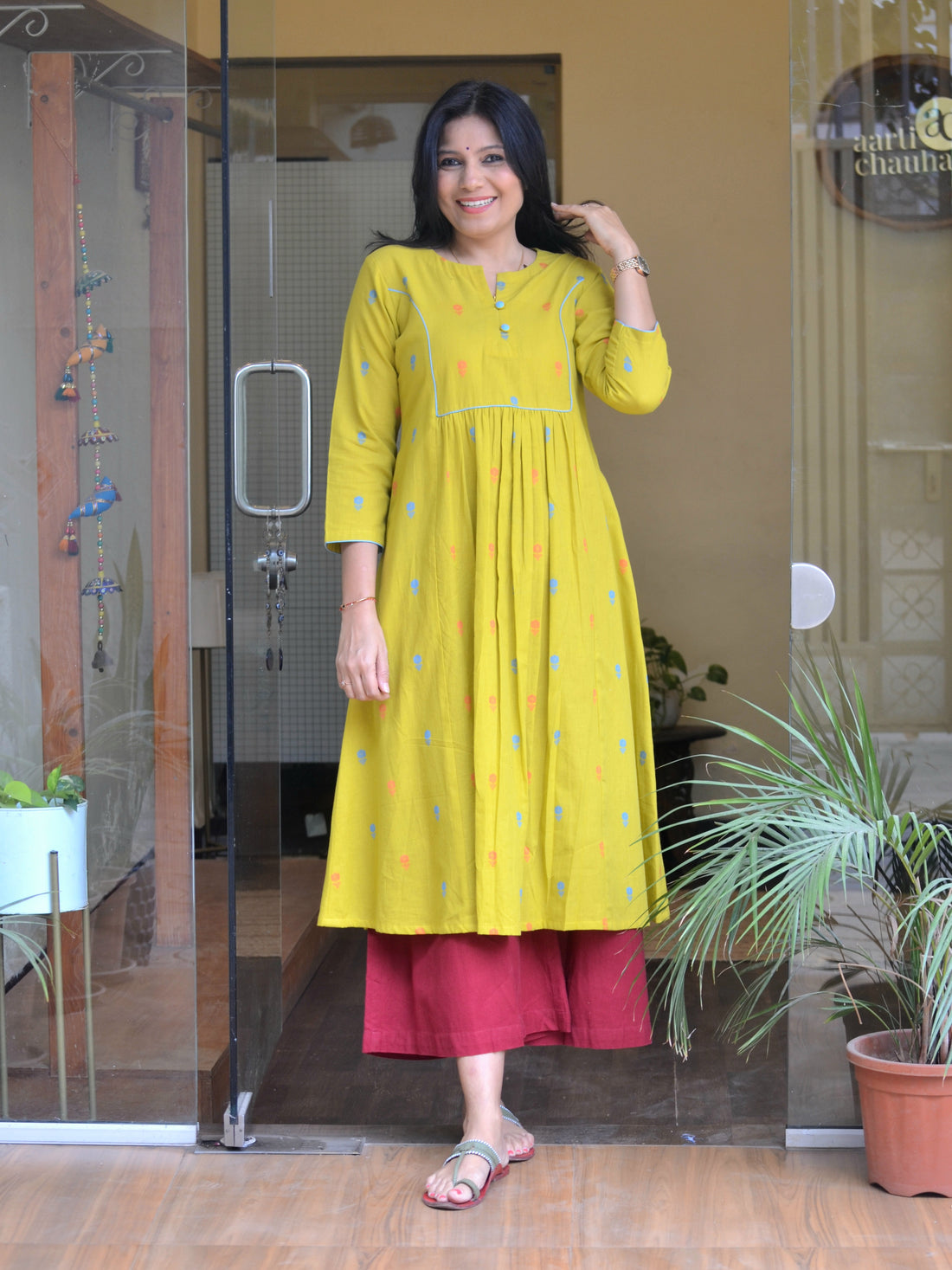 Sutradhara- Jamdani Kurti Mustard Yellow