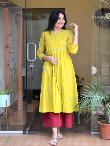 Sutradhara- Jamdani Kurti Mustard Yellow