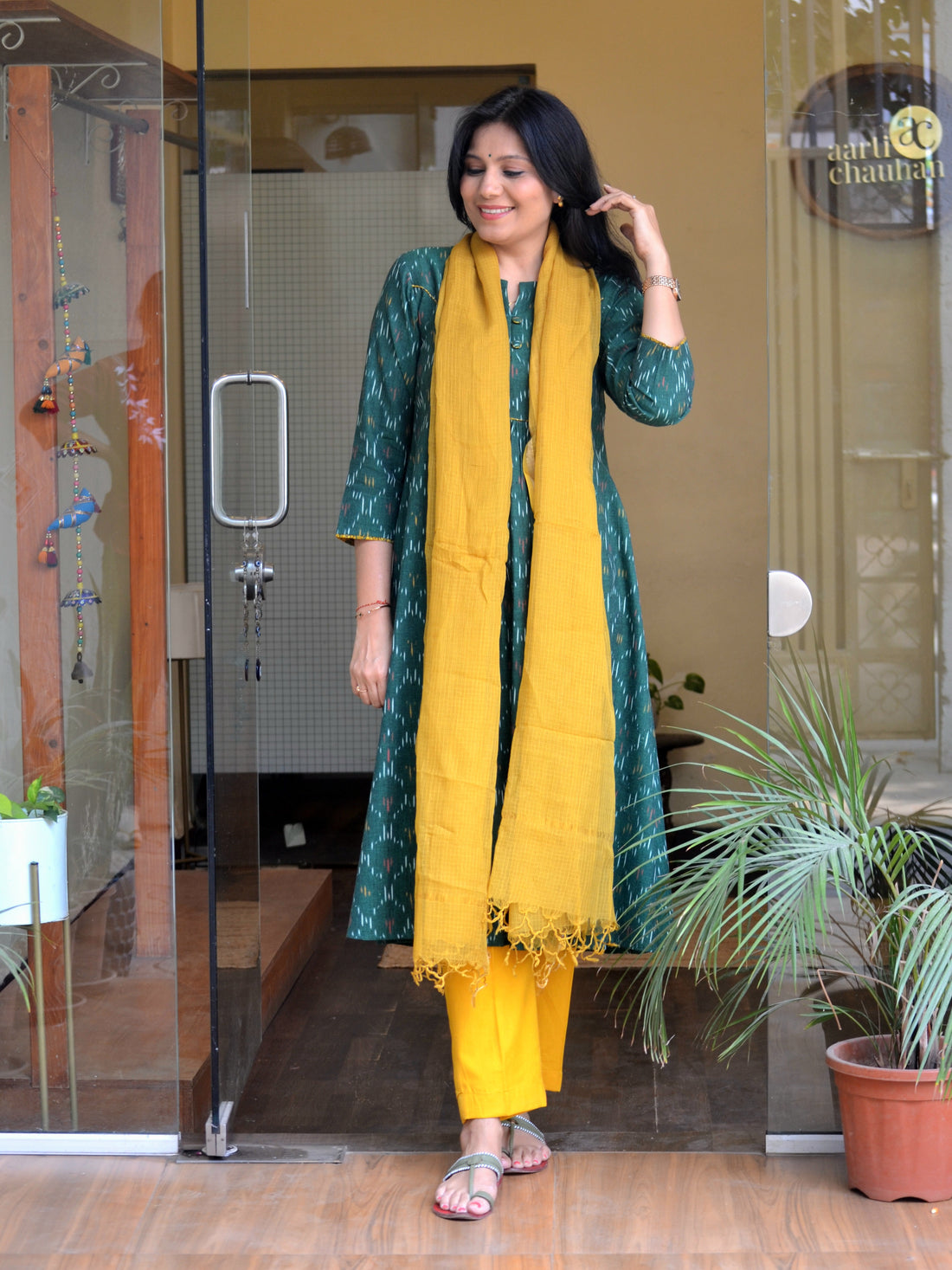 Harita- Handloom Ikkat Kurta Green