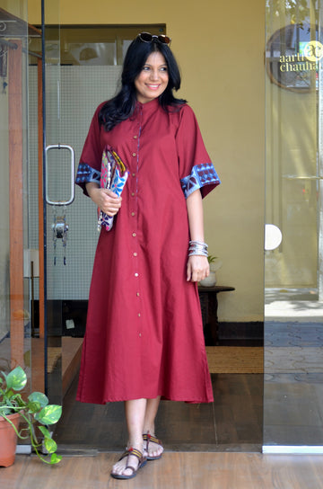 Boho Comfort Fit Dress - Maroon
